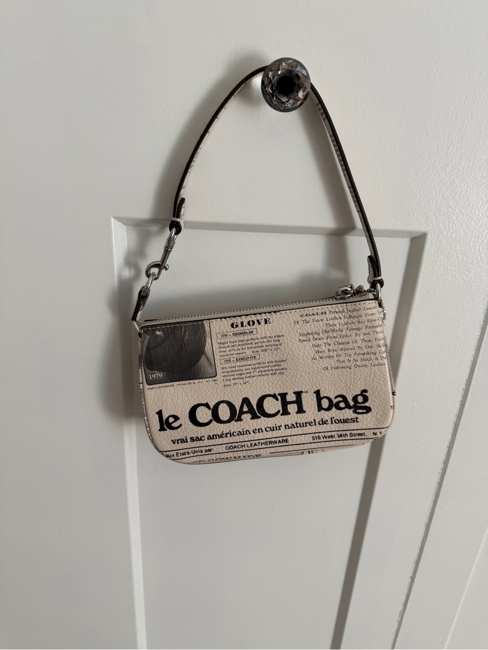 Coach Beige & Black Newspaper-Print Wristlet